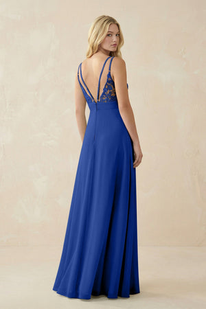 V - Neck Ruched Chiffon Bridesmaid Dress with Slit in Royal Blue - SHE IS ME Bridesmaid Dresses
