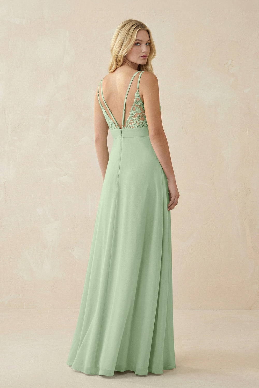V - Neck Ruched Chiffon Bridesmaid Dress with Slit in Sage - SHE IS ME Bridesmaid Dresses