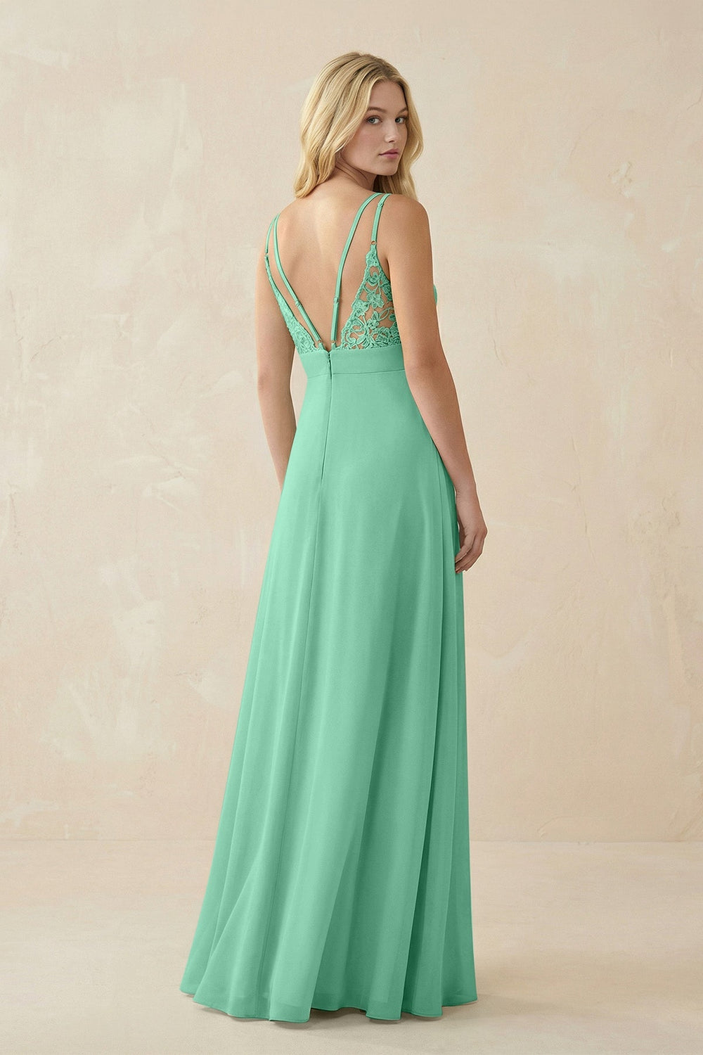 V - Neck Ruched Chiffon Bridesmaid Dress with Slit in Turquoise - SHE IS ME Bridesmaid Dresses