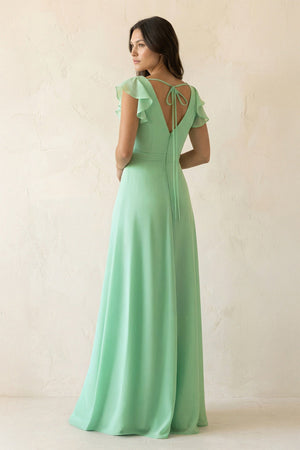 V-Neck Ruffled A-Line Chiffon Bridesmaid Dress in Pale Pistachio - SHE IS ME BRIDESMAID DRESSES