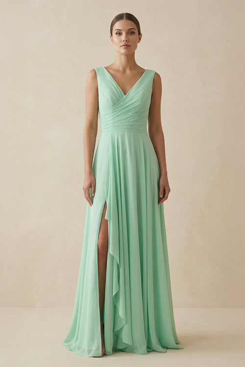 V - Neck Ruffled A - Line Chiffon Bridesmaid Dress - SHE IS ME Bridesmaid Dresses