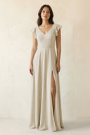 V - Neck Ruffled A - Line Chiffon Bridesmaid Dress in Dove Gray - SHE IS ME Bridesmaid Dresses