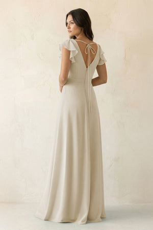 V - Neck Ruffled A - Line Chiffon Bridesmaid Dress in Dove Gray - SHE IS ME Bridesmaid Dresses
