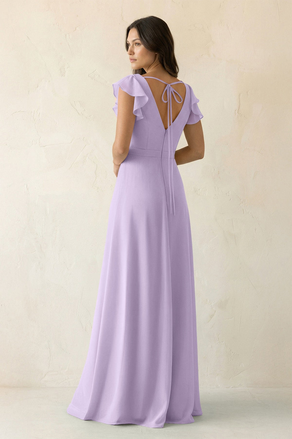 V - Neck Ruffled A - Line Chiffon Bridesmaid Dress in Lavender - SHE IS ME Bridesmaid Dresses
