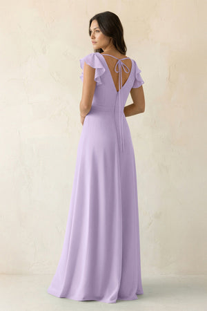 V - Neck Ruffled A - Line Chiffon Bridesmaid Dress in Lavender - SHE IS ME Bridesmaid Dresses