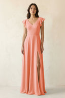 V - Neck Ruffled A - Line Chiffon Bridesmaid Dress in Rosette - SHE IS ME Bridesmaid Dresses