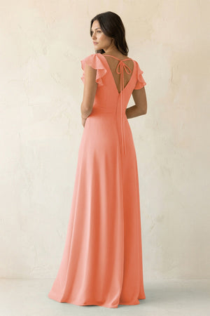 V - Neck Ruffled A - Line Chiffon Bridesmaid Dress in Rosette - SHE IS ME Bridesmaid Dresses