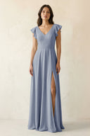 V - Neck Ruffled A - Line Chiffon Bridesmaid Dress in Twilight - SHE IS ME Bridesmaid Dresses