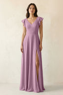 V - Neck Ruffled A - Line Chiffon Bridesmaid Dress in Wisteria - SHE IS ME Bridesmaid Dresses