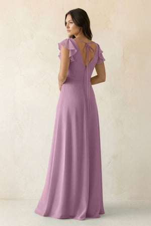 V - Neck Ruffled A - Line Chiffon Bridesmaid Dress in Wisteria - SHE IS ME Bridesmaid Dresses