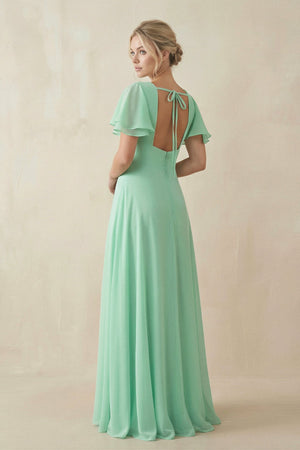 V-Neck Ruffled Short Sleeves A-Line Bridesmaid Dress in Pale Pistachio - SHE IS ME BRIDESMAID DRESSES