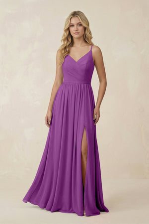 V - Neck Spaghetti Strap A - Line Chiffon Bridesmaid Dress in Amethyst - SHE IS ME Bridesmaid Dresses