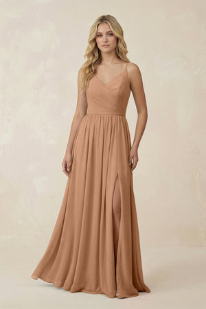 V - Neck Spaghetti Strap A - Line Chiffon Bridesmaid Dress in Bronzer - SHE IS ME Bridesmaid Dresses