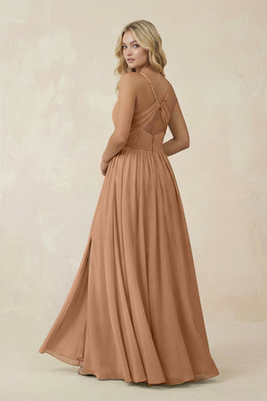 V - Neck Spaghetti Strap A - Line Chiffon Bridesmaid Dress in Bronzer - SHE IS ME Bridesmaid Dresses