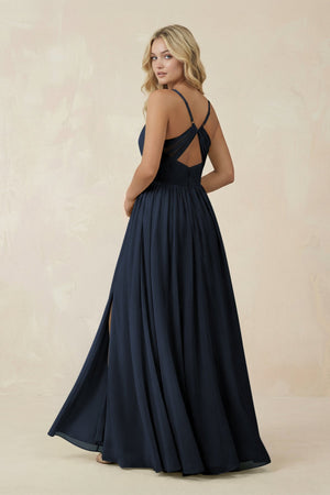V - Neck Spaghetti Strap A - Line Chiffon Bridesmaid Dress in Dark Navy - SHE IS ME Bridesmaid Dresses