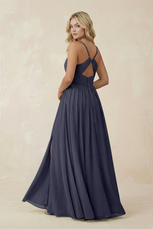 V - Neck Spaghetti Strap A - Line Chiffon Bridesmaid Dress in Dusk Blue - SHE IS ME Bridesmaid Dresses