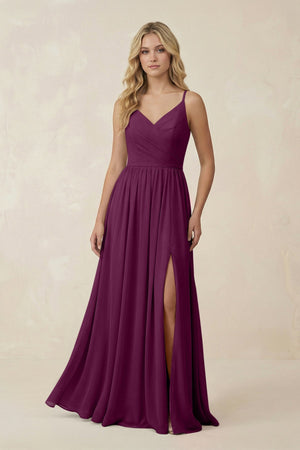 V - Neck Spaghetti Strap A - Line Chiffon Bridesmaid Dress in Fig - SHE IS ME Bridesmaid Dresses