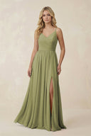 V - Neck Spaghetti Strap A - Line Chiffon Bridesmaid Dress in Moss Green - SHE IS ME Bridesmaid Dresses