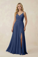 V - Neck Spaghetti Strap A - Line Chiffon Bridesmaid Dress in Navy - SHE IS ME Bridesmaid Dresses