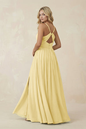 V - Neck Spaghetti Strap A - Line Chiffon Bridesmaid Dress in Pastel Yellow - SHE IS ME Bridesmaid Dresses
