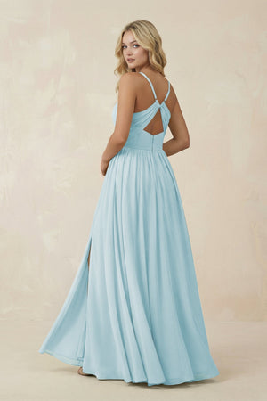 V - Neck Spaghetti Strap A - Line Chiffon Bridesmaid Dress in Sky Blue - SHE IS ME Bridesmaid Dresses