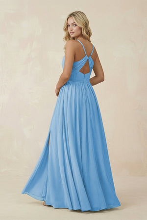 V - Neck Spaghetti Strap A - Line Chiffon Bridesmaid Dress in Steel Blue - SHE IS ME Bridesmaid Dresses