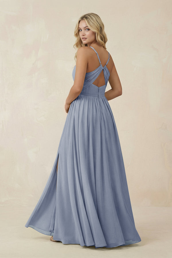 V - Neck Spaghetti Strap A - Line Chiffon Bridesmaid Dress in Twilight - SHE IS ME Bridesmaid Dresses