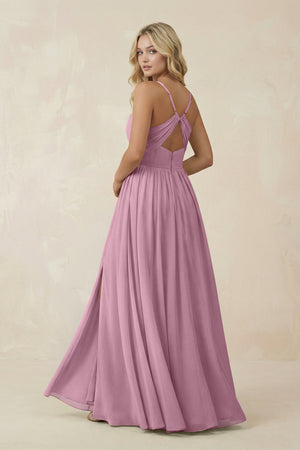 V - Neck Spaghetti Strap A - Line Chiffon Bridesmaid Dress in Vintage Mauve - SHE IS ME Bridesmaid Dresses