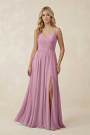 V - Neck Spaghetti Strap A - Line Chiffon Bridesmaid Dress in Vintage Mauve - SHE IS ME Bridesmaid Dresses