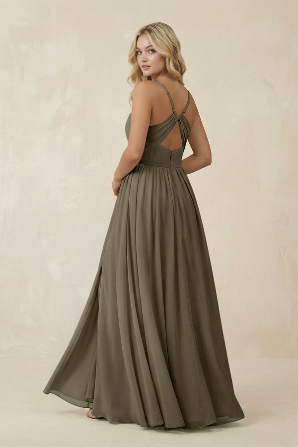 V - Neck Spaghetti Strap A - Line Chiffon Bridesmaid Dress in Willow Green - SHE IS ME Bridesmaid Dresses