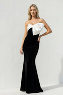 Velvet Sheath Prom Dress With Bow in Black and White - SHE IS ME PROM DRESSES